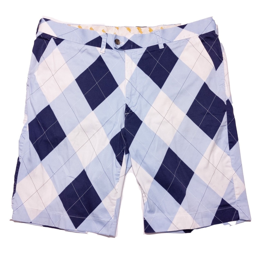 LOUDMOUTH GOLF Men's Shorts Argyle Diamond UNC Blue ~ Fits‎ 40